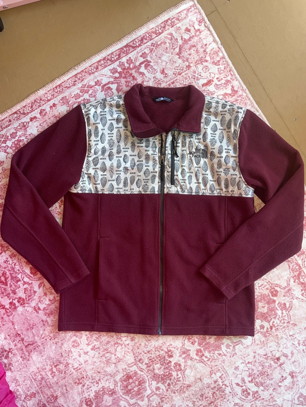 The North Face Jacket Mens Fleece Red Pine Cone Hiking Full Zip